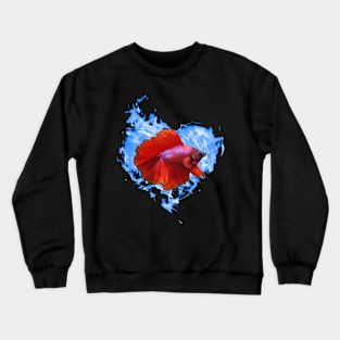 Red Betta Fish In Blue Flame Heart Crewneck Sweatshirt